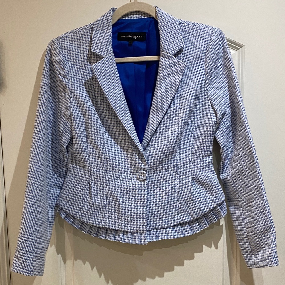 Nanette Lepore Blue and White Checkered Blazer